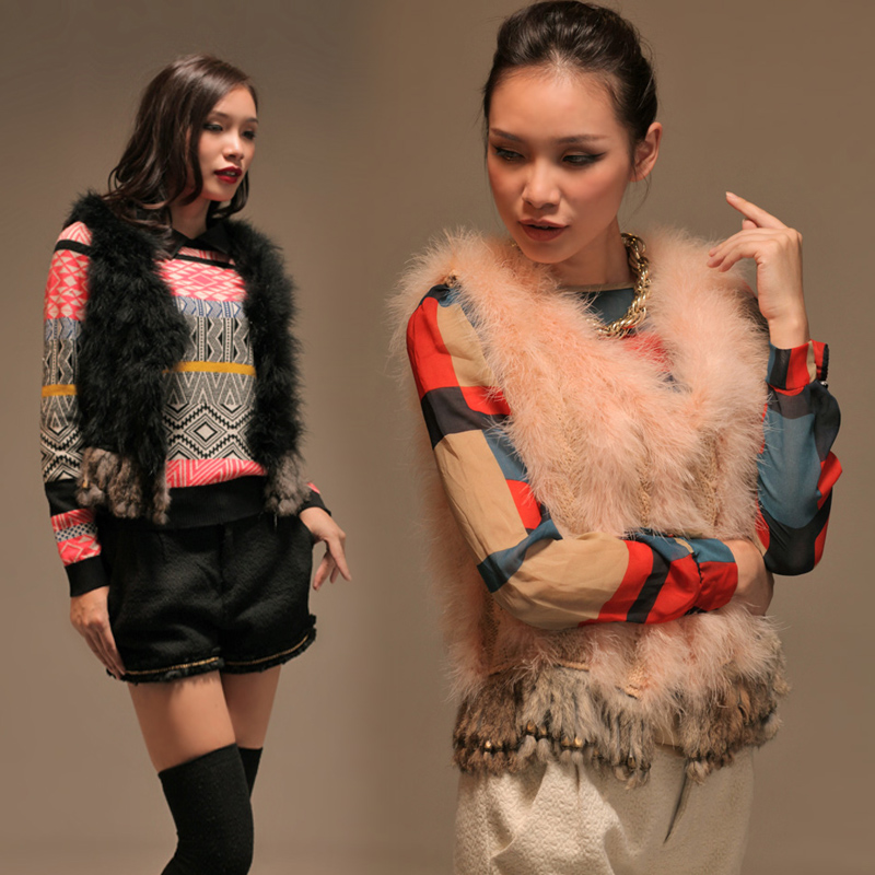 hot Soulmix 2012 fashion natural rabbit fur knitting wool vest outerwear 22k251 new