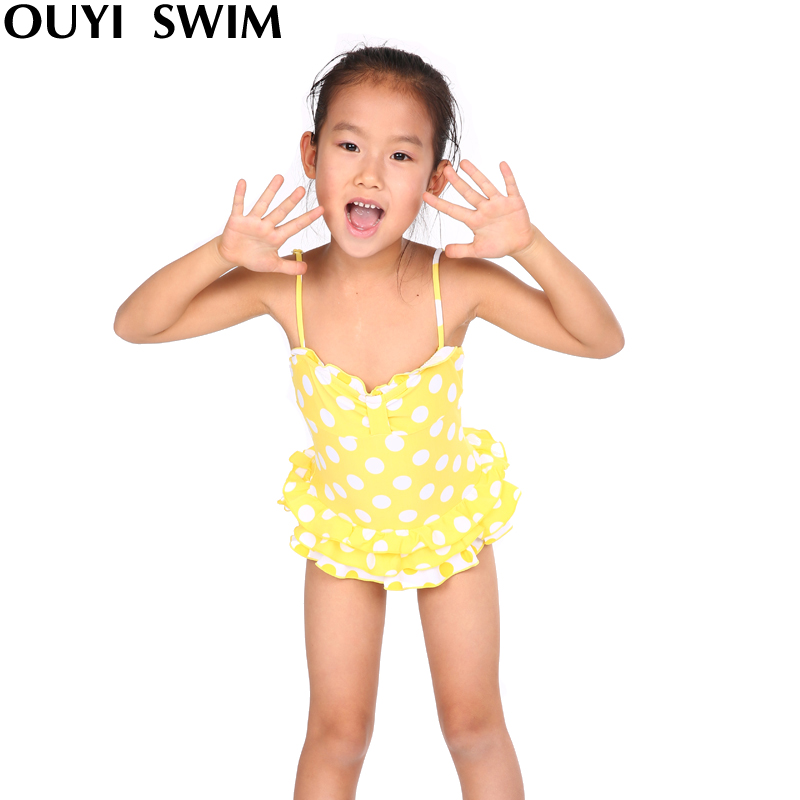 Hot spring boy child swimwear girl baby one piece double-shoulder dot skirt style swimsuit