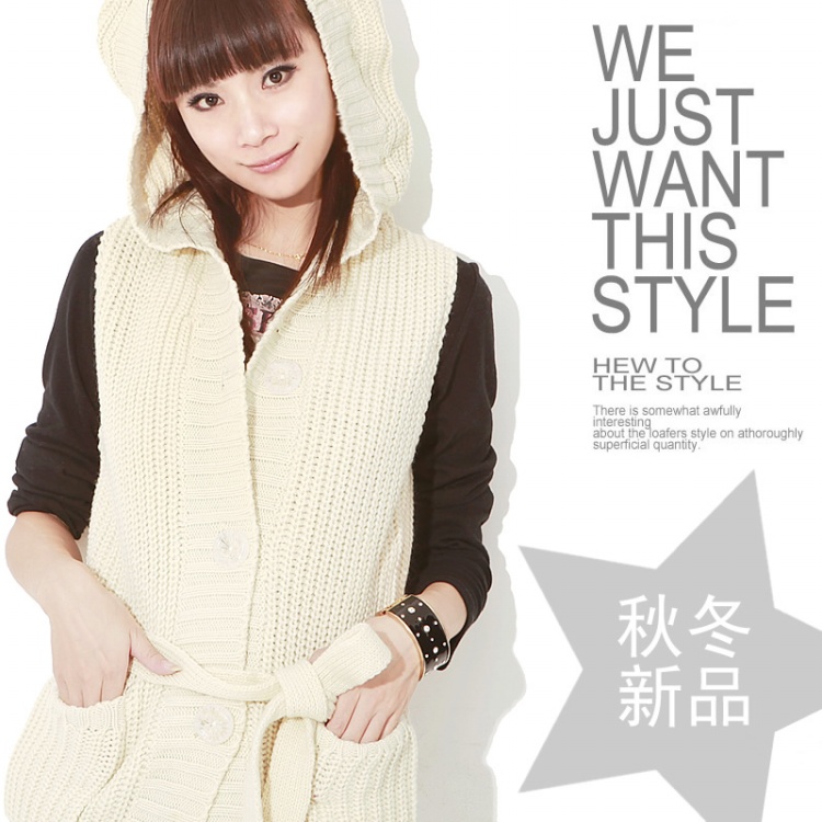 Hot  spring with a hood medium-long yarn vest knitting cardigan outerwear female Free Shipping