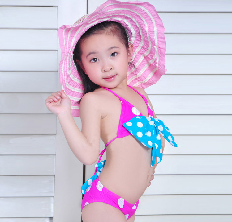 Hot springs bikini dots girl swimwear bikini female child swimwear