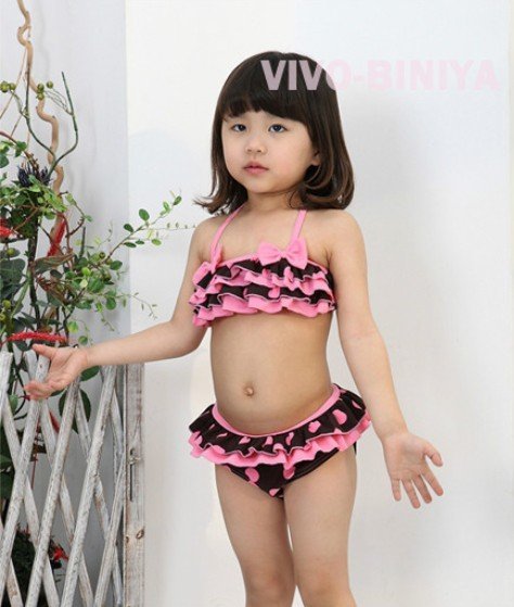 Hot Style 2012 Ruffles Polka Dot Bow baby little girls halter swimwuit, bathing suit beach wear Korea style New 10PCS/LOT