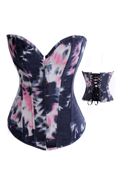 HOT STYLE! WHOLESALE Sexy Pink&Black Dreamlike Pattern Denim Corset Overbust LB4465 plus size