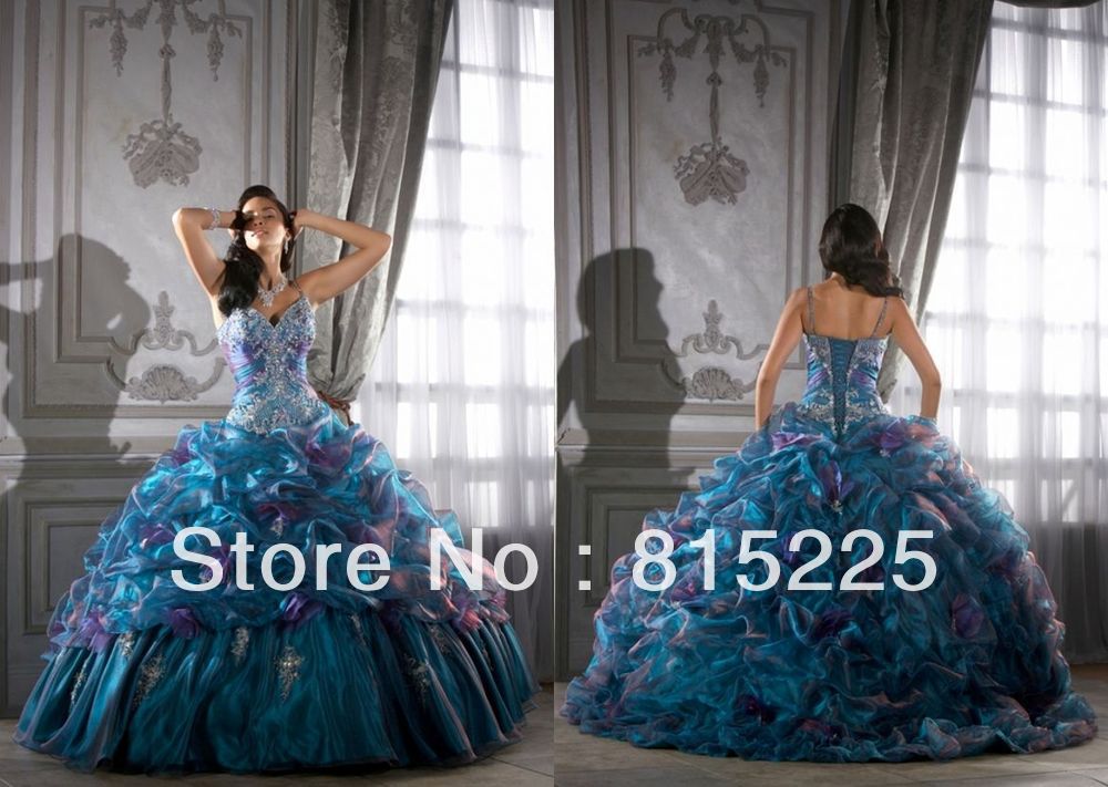 Hot Upscale Gorgeous Ball Gown Sexy Spaghetti Straps Quinceanera Dress Prom Bandage Embroidery Sequin Bodice Pleat Satin Organza