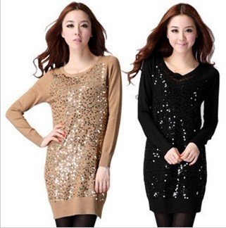 Hot wholesale and retail autumn new sequined long round neck all of sweater Free Shipping 2color