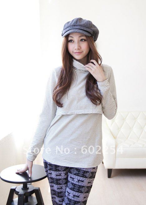 Hot wholesale Free shipping thermal long sleeve comfortable breast-feeding tops maternity tops