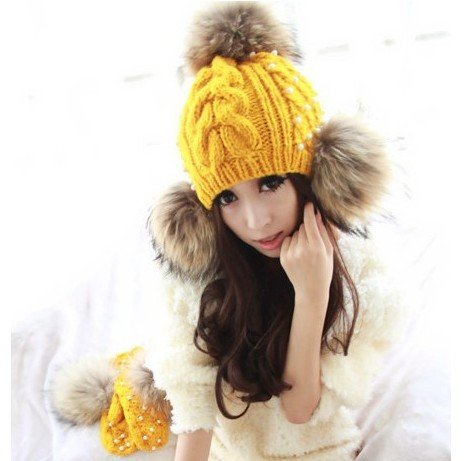 Hot winter sale Fashion big fur ball knitted hat winter woolen yarn hat for lady free shipping wholesale