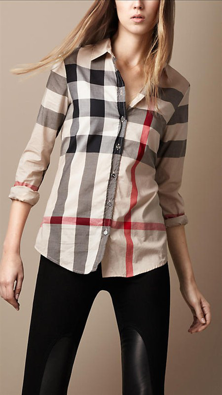 Hot  Women Classical Brands Burb Long Sleeve Plaid Beige Casual Shirts/High Quality Designer Tops/Blouses Bur8523 Big size M-XXL