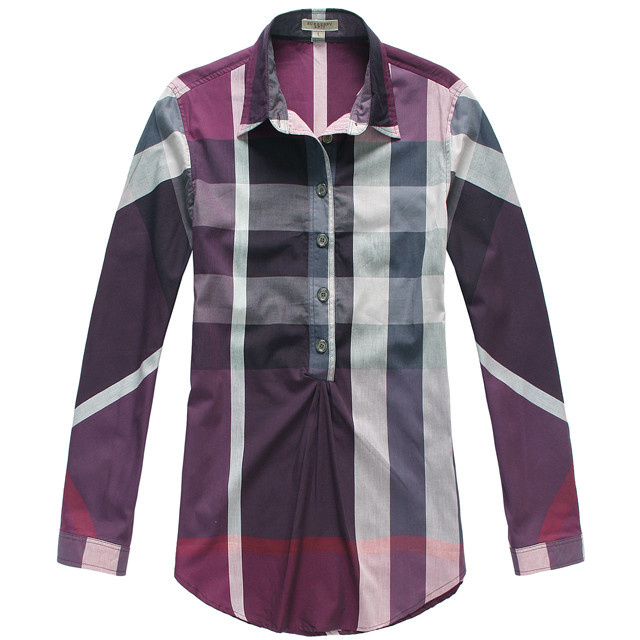 Hot  Women Fashion Brands Burb Long Sleeve Plaid Purple Casual Shirts/High Quality Designer Tops/Blouses Bur8522 Big size M-XXL