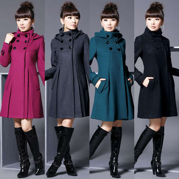 Hot Women's Fashion Wool Cashmere Winter Noble Long TRENCH Coat 4 Color