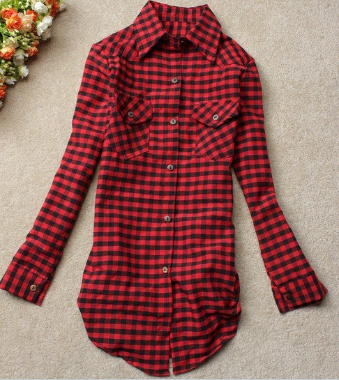 HOT Women's long sleeve plaid shirt Fashion style blouse tops Free shipping