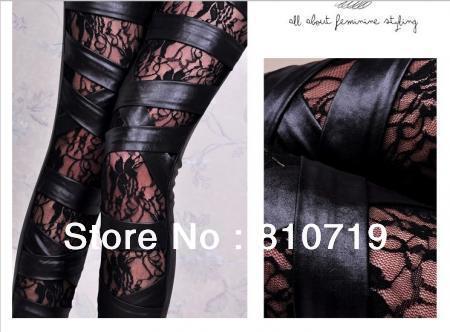 Hot! Women's New Sexy Black Lace Leggings Leather Leggings Size S M L F2