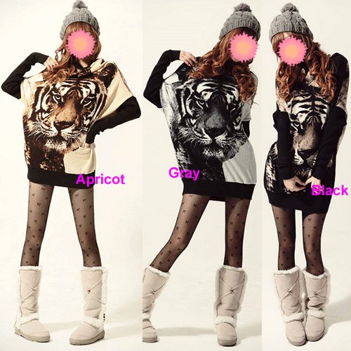 Hot Women Tiger Printed Batwing Knitted Tops Long Sleeve Pullover Sweater Jumper Coat Free Shipping