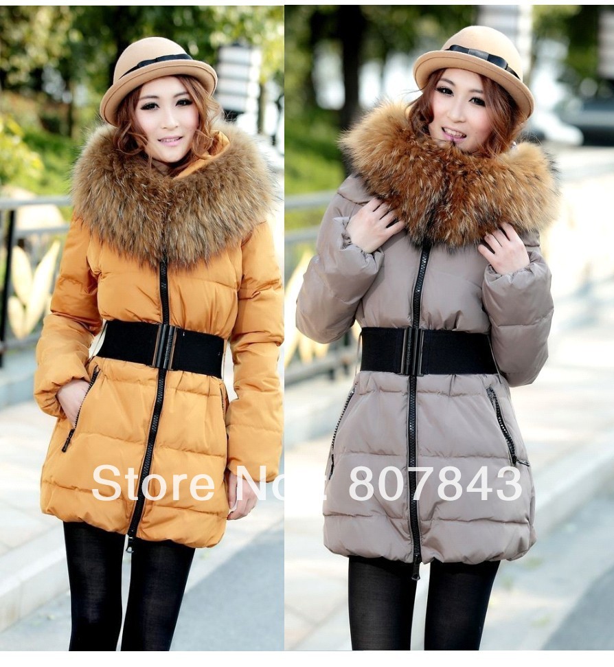 HOT Womens Winter fur collar Down Jacket Puffer Slim Long Coat Parka 4color