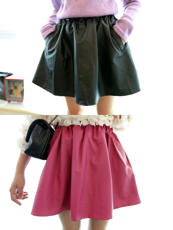 Hotdog buddhistan red black puff skirt big pocket decoration leather skirt