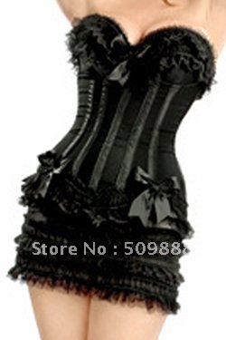 Hotsale cheap black corset dres with matching skirt