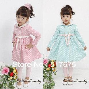 Hotsale children girl coat baby kids long sleeve tops spring and autumn princess coat with dot bow 5pcs/lot free shipping A01063