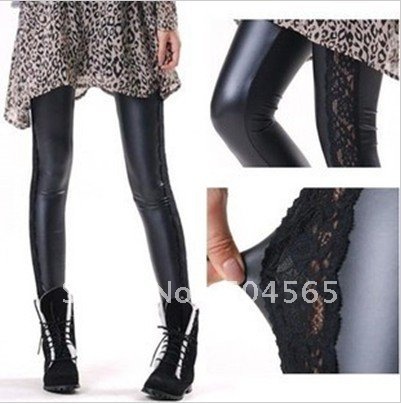 HOTSALE! Free Shipping+Retail,Women's  leather+silk Pencil Pants, Leggings/tights , render pants,Europe style, high-elastic