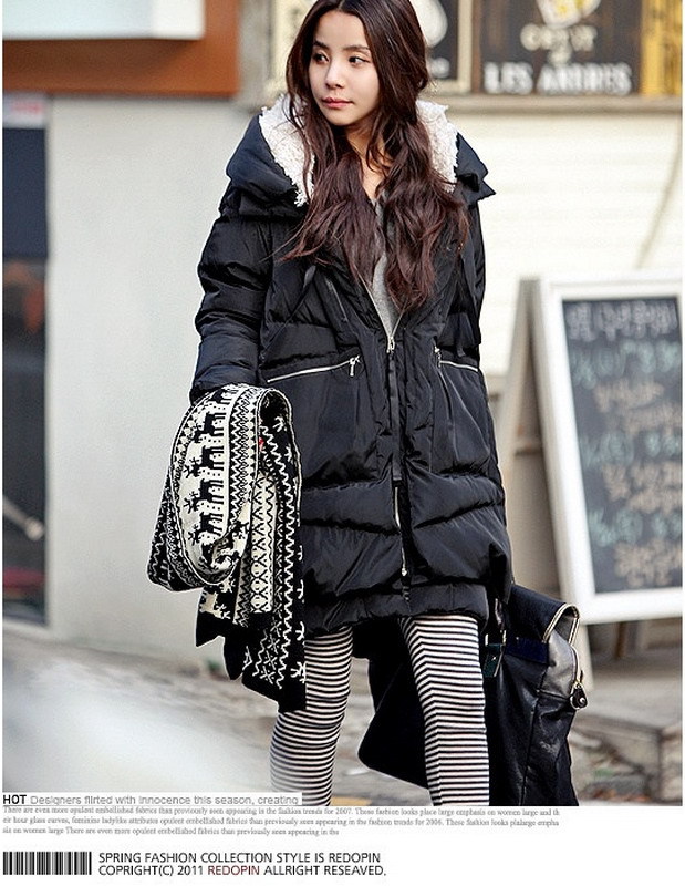 Hotsale!  Korean  Style Fashion significantly thin lady thicken long down jacket with hood casual military style down coat