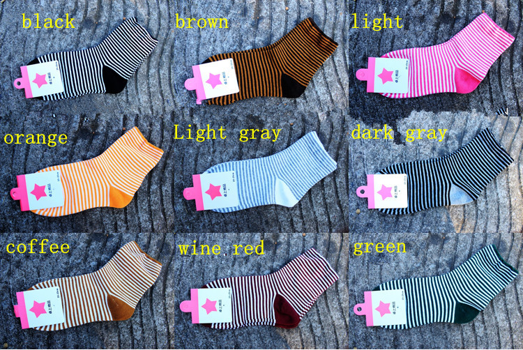 hotsale new winter candy color pinstripe woman pure cotton socks free hongkong shipping
