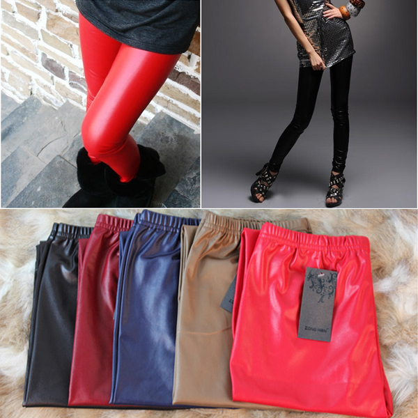 Hotsale Sexy Lady 5 Colors Elastic Waist Stretchy Faux Leather Tights Leggings Pants Hot