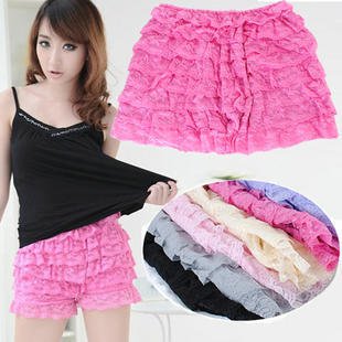 Hotsale Summer Women Shorts Fashion Ladies Eight-layers Laced Pantskirt Safety Short pants