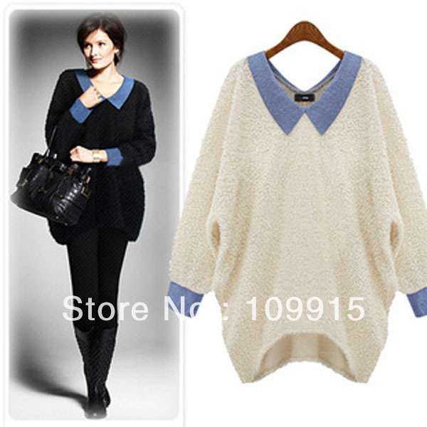 Hotsale Women's Collared Irregular Hem Long Sleeve Shirt Casual Knits Sweater HR433