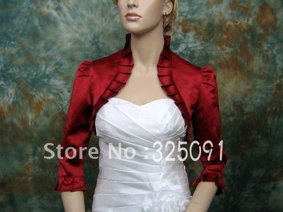 Hottest Low Price Custom Made 2013 New Style Fashional 3/4 Long Sleeves Satin Red Wedding Jackets Bridal Wraps Shawls Stoles