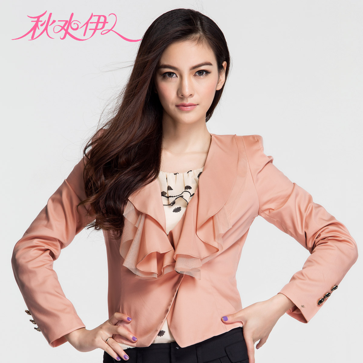 Hottest QIUSHUIYIREN 2012 autumn ruffle gauze patchwork fashion slim coat