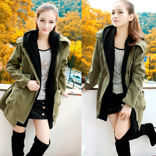 Hottest women's autumn and winter knitted with a hood plus size slim outerwear trench,4 colors