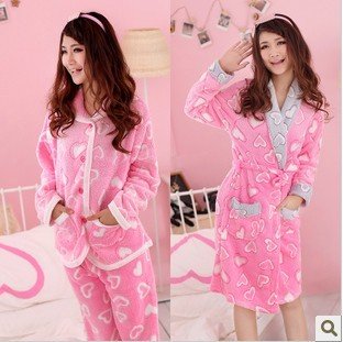House coat fall big yards lovely cartoon coral flocking winter lady long-sleeved pajamas