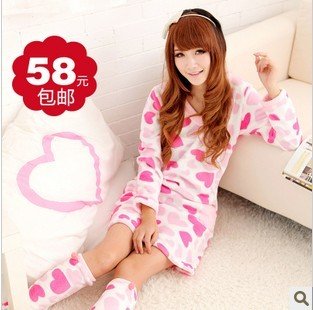 Household to take qiu dong set nightgown coral flocking lady lovely nightgown long-sleeved princess palace