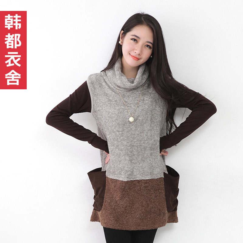 HSTYLE 2012 autumn patchwork heap turtleneck sleeveless medium-long sweater jk2015