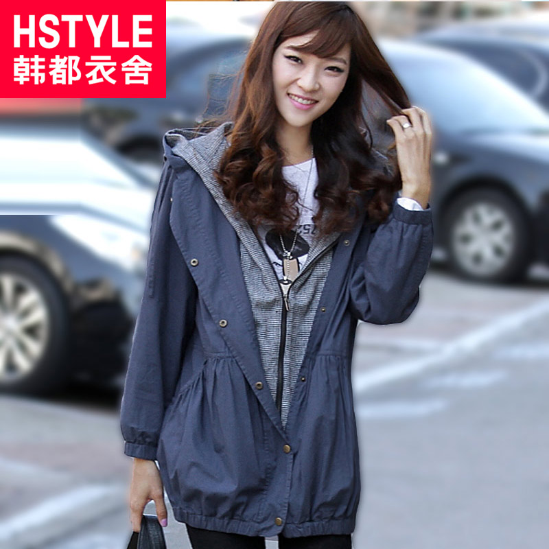 HSTYLE 2012 autumn women's hooded faux two piece thin women's trench jm1189
