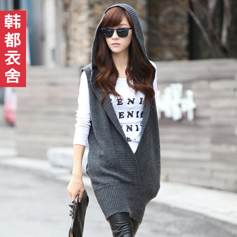 HSTYLE 2012 autumn women's solid color pullover with a hood sleeveless sweater dl0131