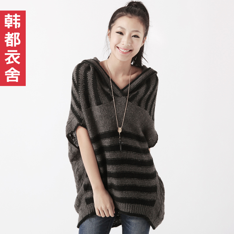 HSTYLE 2012 autumn women's stripe loose hooded sleeveless sweater aa1076