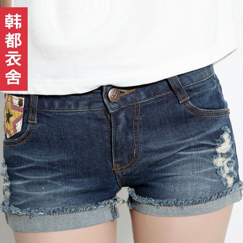 HSTYLE 2012 summer women's distrressed mid waist straight denim shorts kr2011