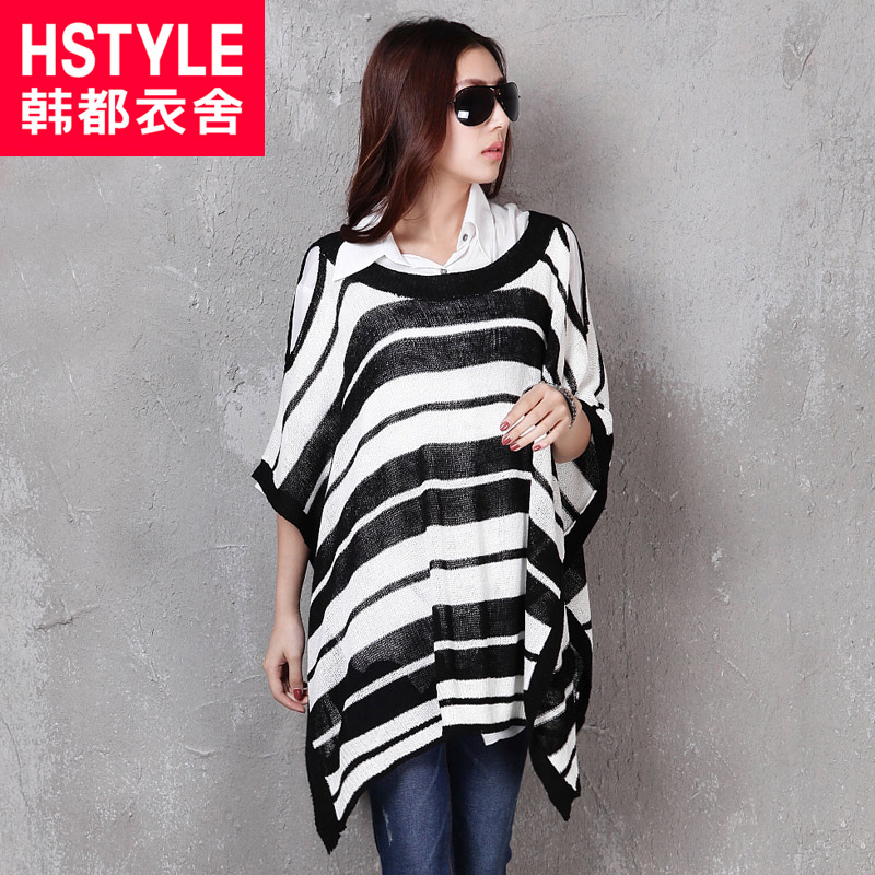 HSTYLE 2012 summer women's o-neck stripe batwing sleeve sweater jh1226
