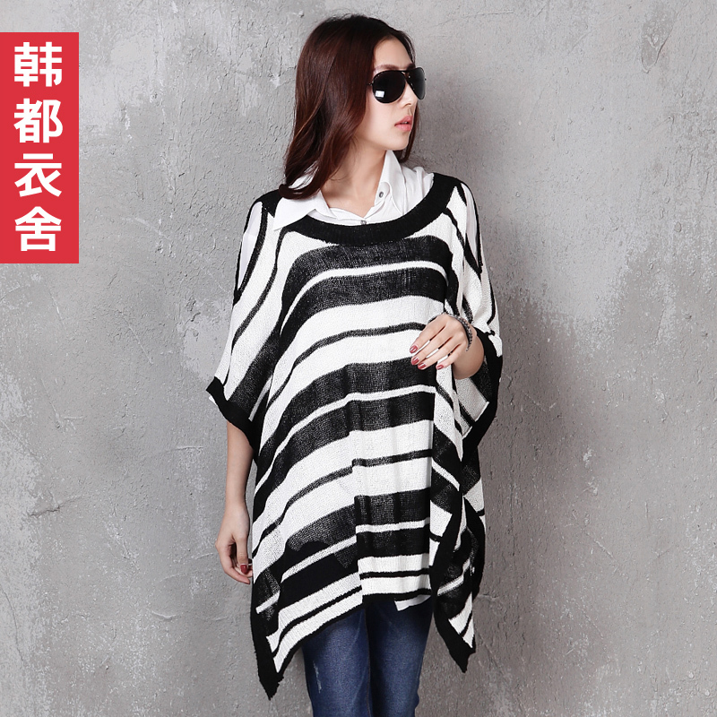 HSTYLE 2012 summer women's o-neck stripe batwing sleeve sweater jh1226