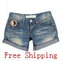 HSTYLE 2012 summer women's straight mid waist denim shorts du0512 chokecherry