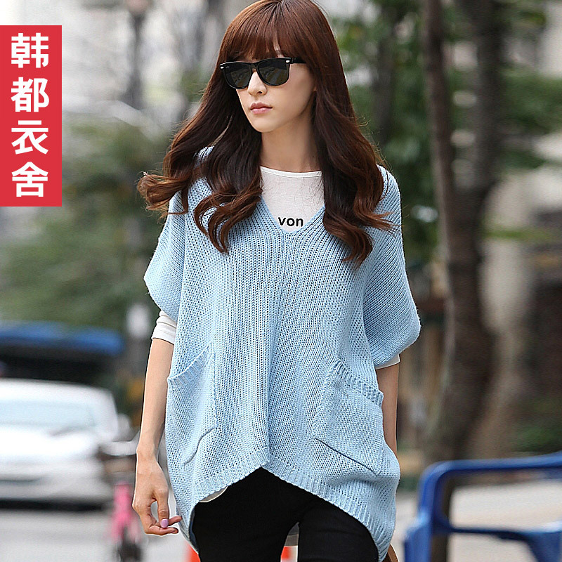 HSTYLE 2013 spring and autumn new arrival solid color V-neck loose pullover sweater female