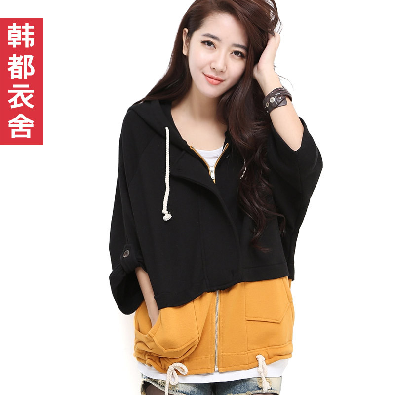 HSTYLE 2013 spring female color block decoration with a hood outerwear ho2053