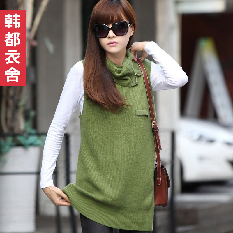 HSTYLE 2013 spring new arrival women's all-match vest design turtleneck slim basic sweater