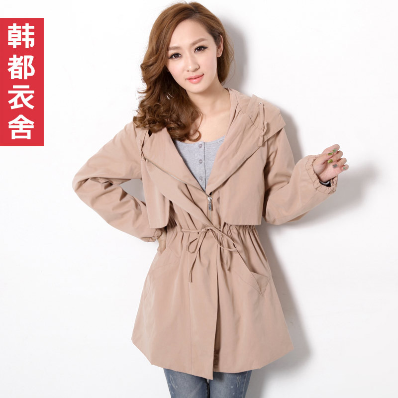 HSTYLE 2013 spring new arrival women's casual with a hood lacing long design trench jp2202