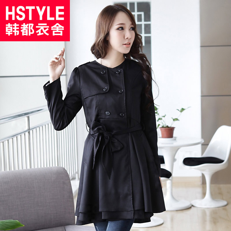 HSTYLE 2013 spring new arrival women's solid color long design o-neck long-sleeve double breasted trench jh1391
