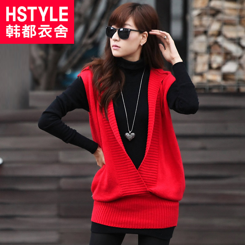 HSTYLE 2013 spring new arrival women's solid color pullover with a hood sleeveless sweater dl0131