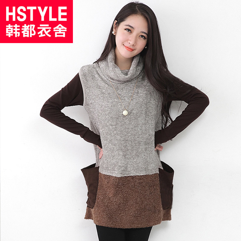 HSTYLE 2013 spring patchwork heap turtleneck sleeveless medium-long sweater female jk2015