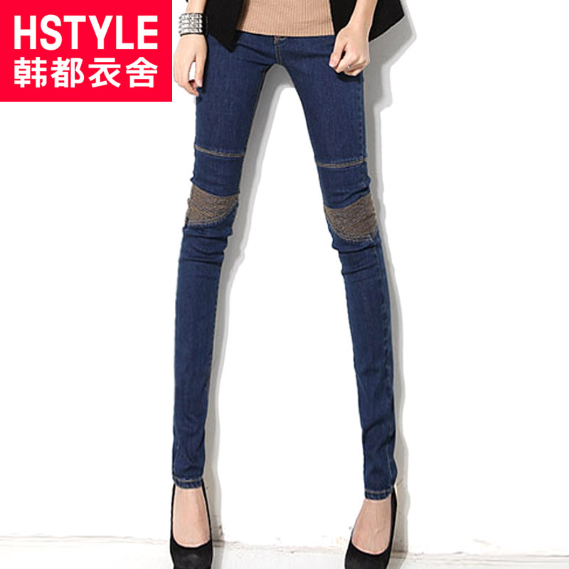 HSTYLE 2013 spring solid color slim mid waist skinny jeans female gy2032