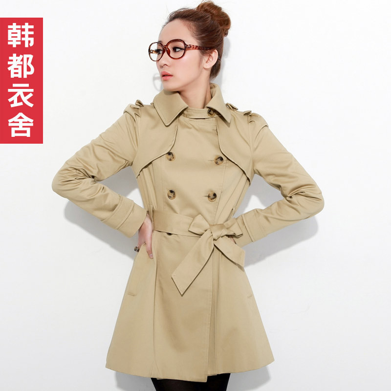 HSTYLE 2013 spring women's double breasted slim women's fashion trench outerwear