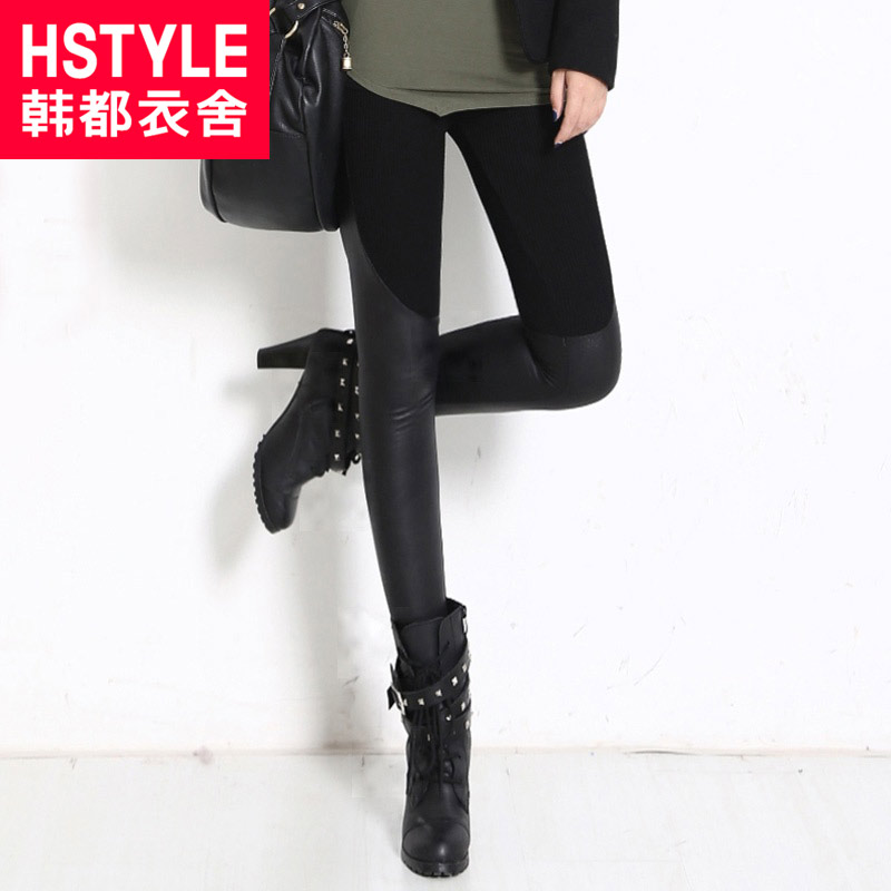HSTYLE 2013 spring women's fleece faux leather patchwork women's dt2193 legging