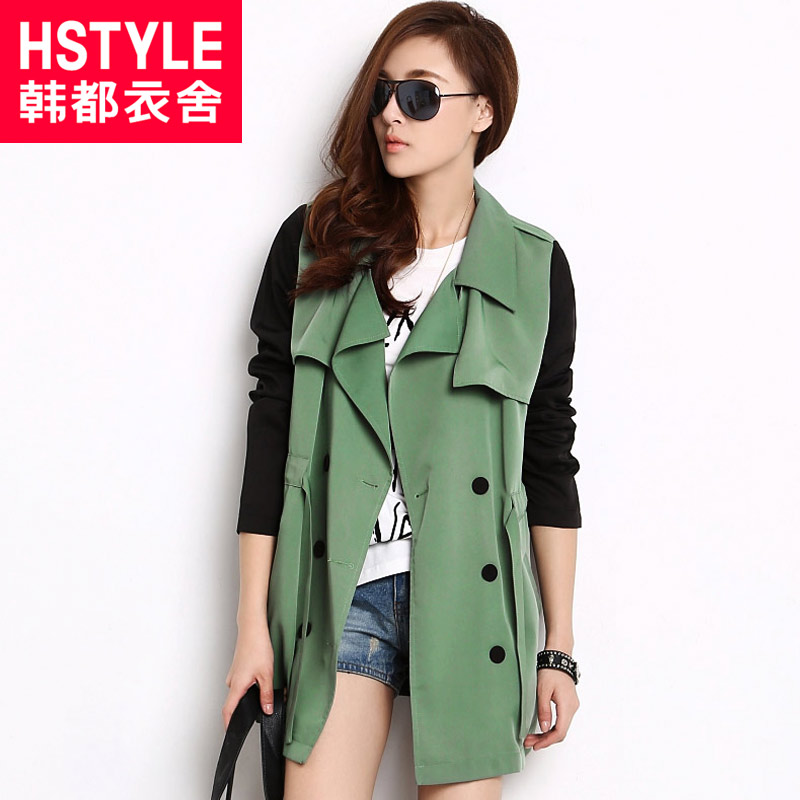 HSTYLE 2013 spring women's slim medium-long patchwork trench female oz2053
